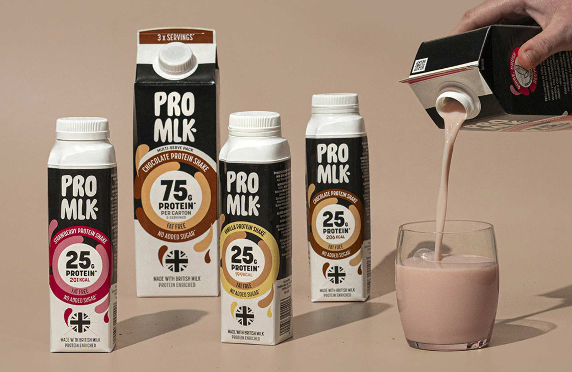 Range of Pro Mlk flavours in fridge
